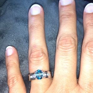 Blue Zircon and White Zircon Silver Ring